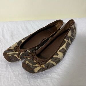 Shellys Ballet Flats Sz 37 Animal Print Bows Brown Tan